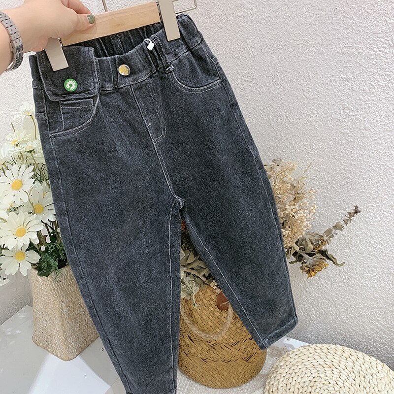 Baby pige denim bukser efterår børns højtaljede jeans børn drenge afslappede cowboy bukser småbørn bukser baby jeans 2-7y