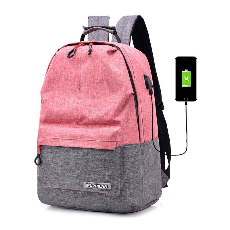 Backpacks for Men Back Pack for School Bag Bagpack Women College Canvas Backpack usb Charger Charging Schoolbag for Laptop KL552: Pink