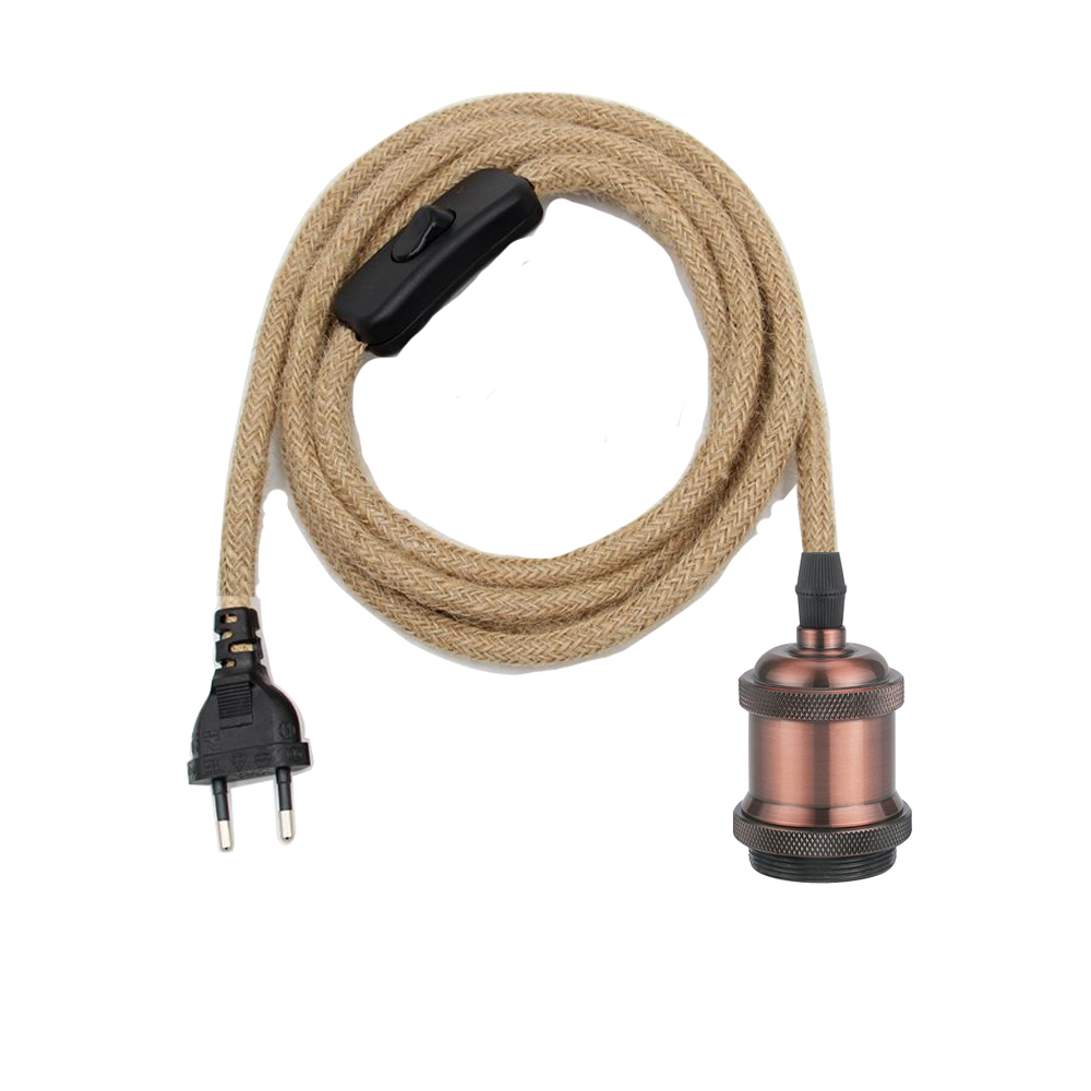 Netledning til e27 lampefatninger eu-stik hampereb 2 meter 3 meter elektrisk ledning lampefatning fatning retro tænd/sluk-kabel: 6-10w / Sort