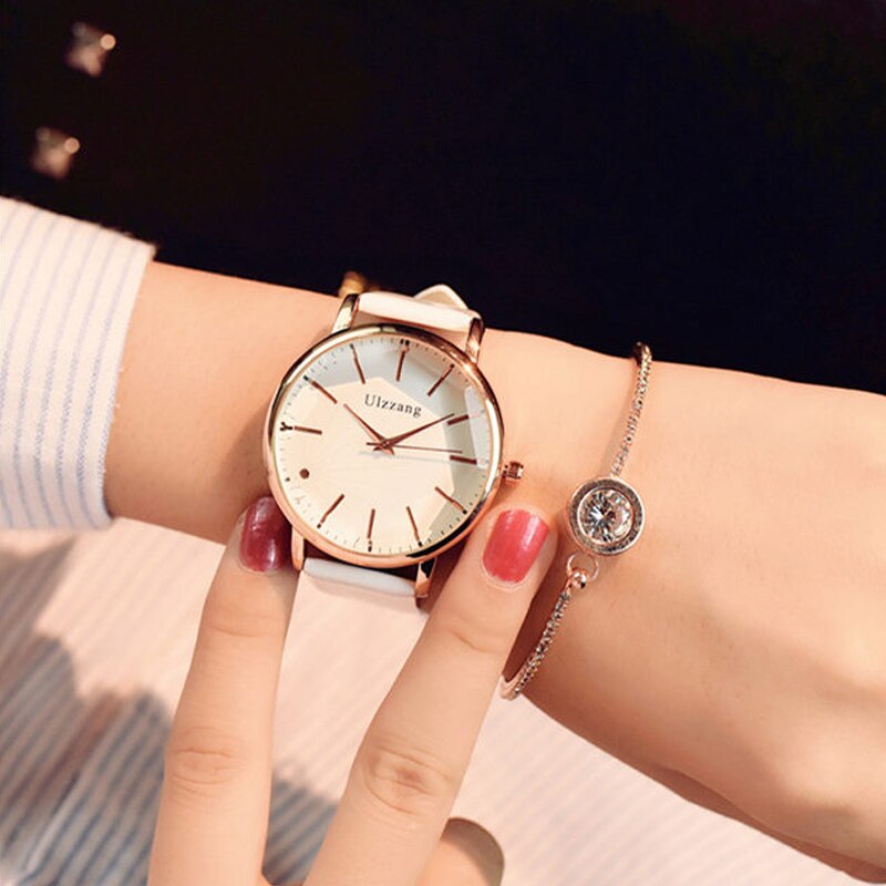 Ulzzang-montre-bracelet à cadran pour femme | Montre à quartz de luxe, Polygonal, robe, populaire, blanc, cuir