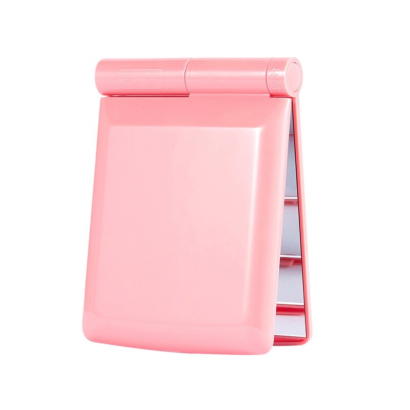 1Pcs 8 Led Verlichting Lampen Vrouwen Opvouwbare Make Spiegels Lady Cosmetische Hand Vouwen Draagbare Compacte Pocket Spiegel: pink
