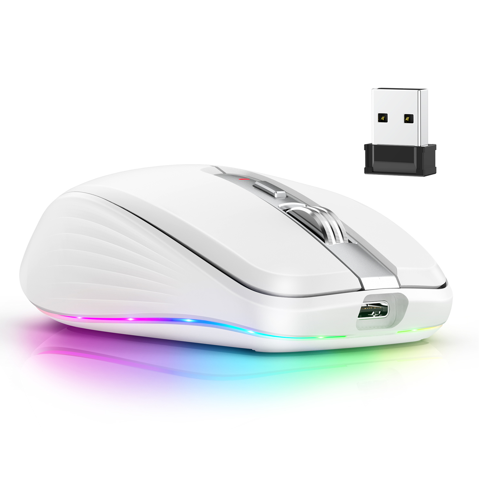 Dual-mode draadloze muis USB2.4G+BT5.1 Type-C oplaadbare gamingmuis Ergonomisch 2400 DPI met RGB-lichtmuizen: Paars