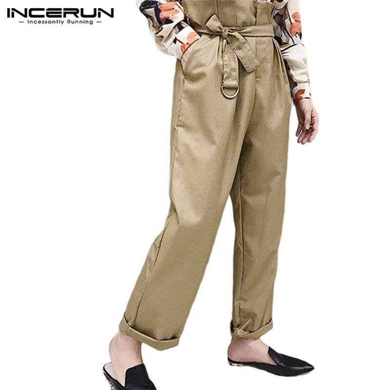 INCERUN Solid Color Men Slim Wide-leg Trousers Streetwear Casual Comfortable Hiphop Loose Pantalones Hombre 5XL