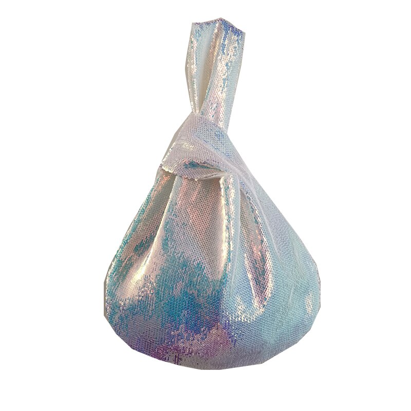 Estelle Wang-Bolso de lentejuelas de Color blanco brillante para mujer, bolsa de mano pequeña con nudo japonés, de día, Vintage, de retales: Beige