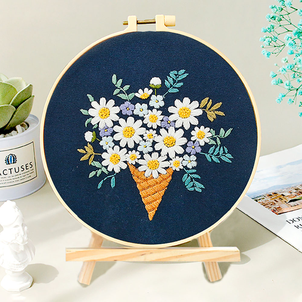 Kit de punto de cruz estampado, bordado de flores, planta, conjunto para principiantes todo incluido para adultos, arte de relajación, artesanía, aro de de cumpleaños: Rosa