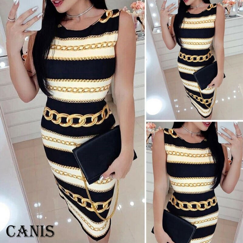 US Women Sleeveless Summer Boho Printed Beach Party Cocktail Bodycon Beach Dress