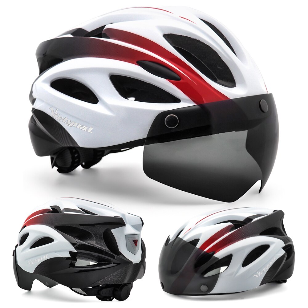 VICTGOAL Adults Goggle Bike Helmet LED Rear Light Men Women Cycling Helmet Road Bicycle Helmets MTB E-Bike Scotter Headgear M/L: WhiteBlack Helmet