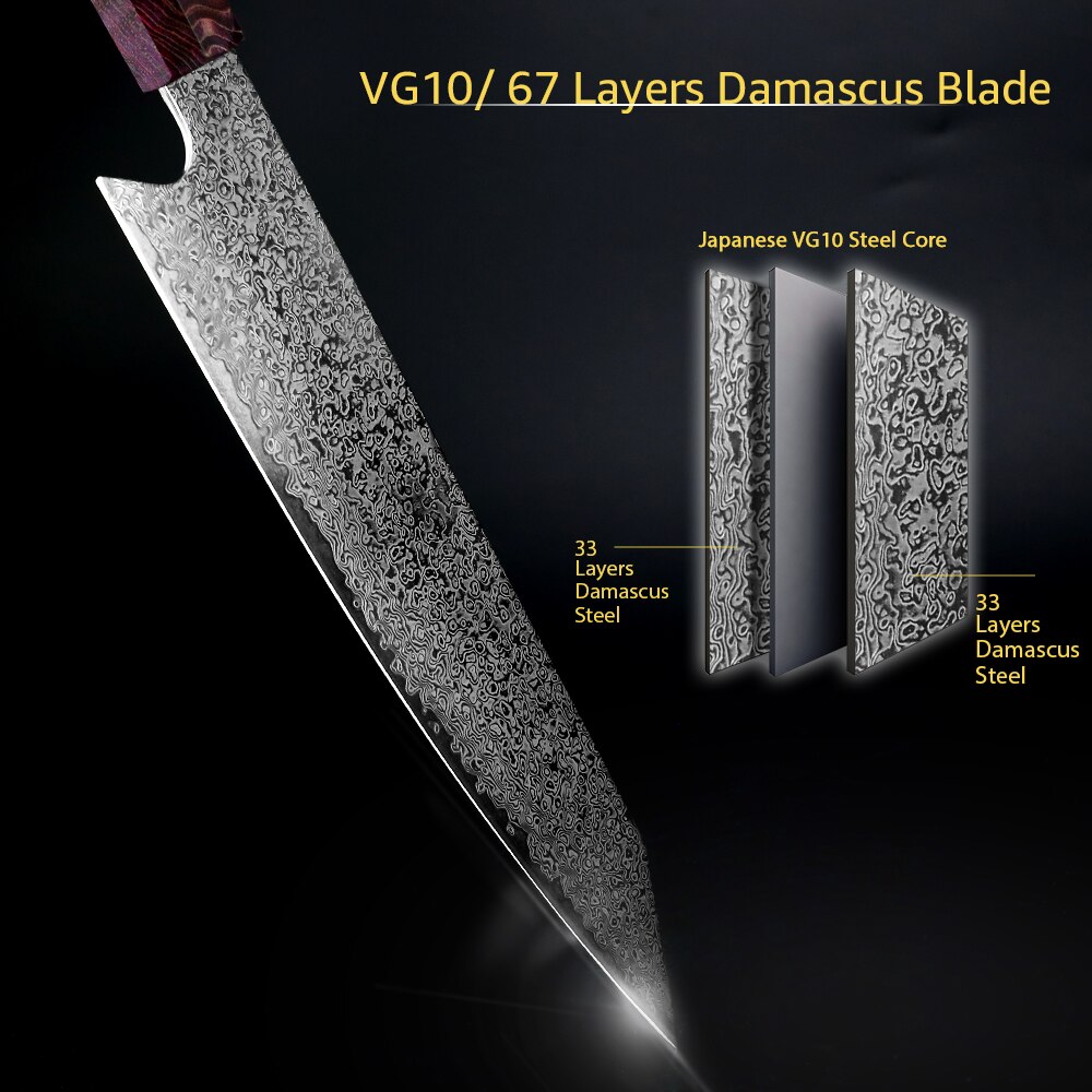 Kitchen Damascus Knife 8 Inch Japanese Kitchen Chef Gyuto Santoku Meat Cleaver Cooking Stable Wood Handle 67 Layers VG10 Steel