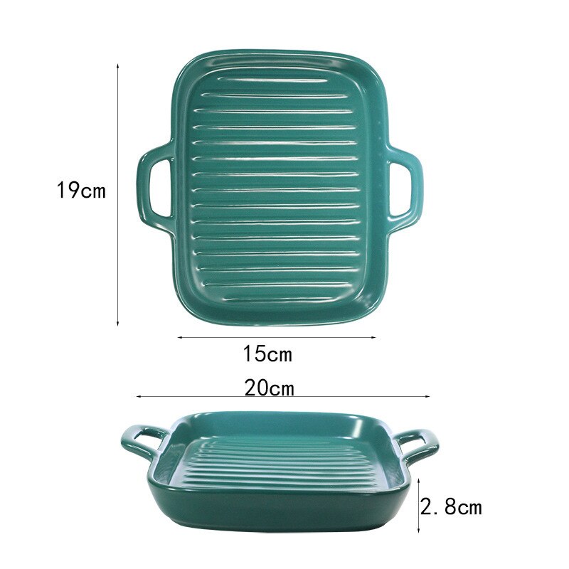 Nordic Solid Rectangle Ceramic Dinner Plate Double Ears Heat Resistant Porcelain Cheese Baking Plate Steak Sushi Fruit Tray