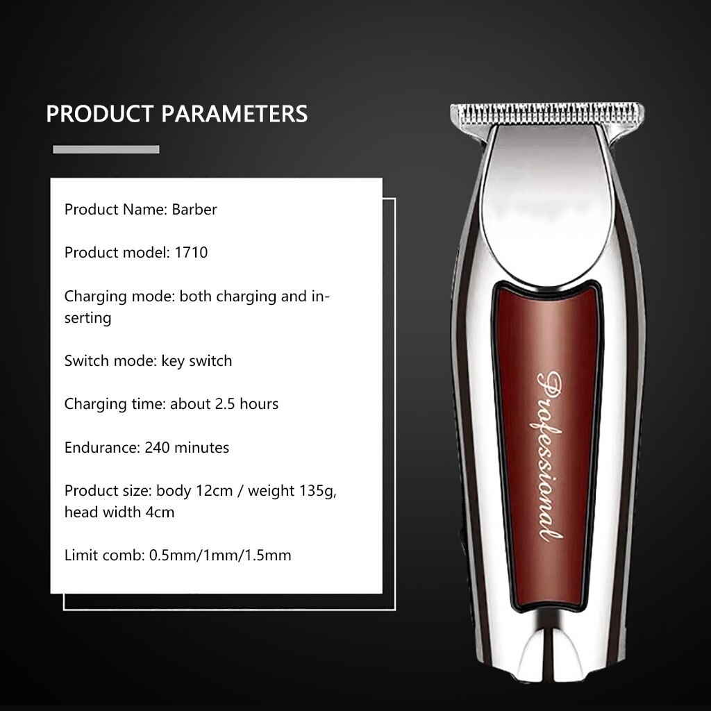 Cortador eléctrico Máquina para cortar cabello corte de pelo, inalámbrico, con cable, 5 estrellas, pro Barber, cuchilla ajustable en T