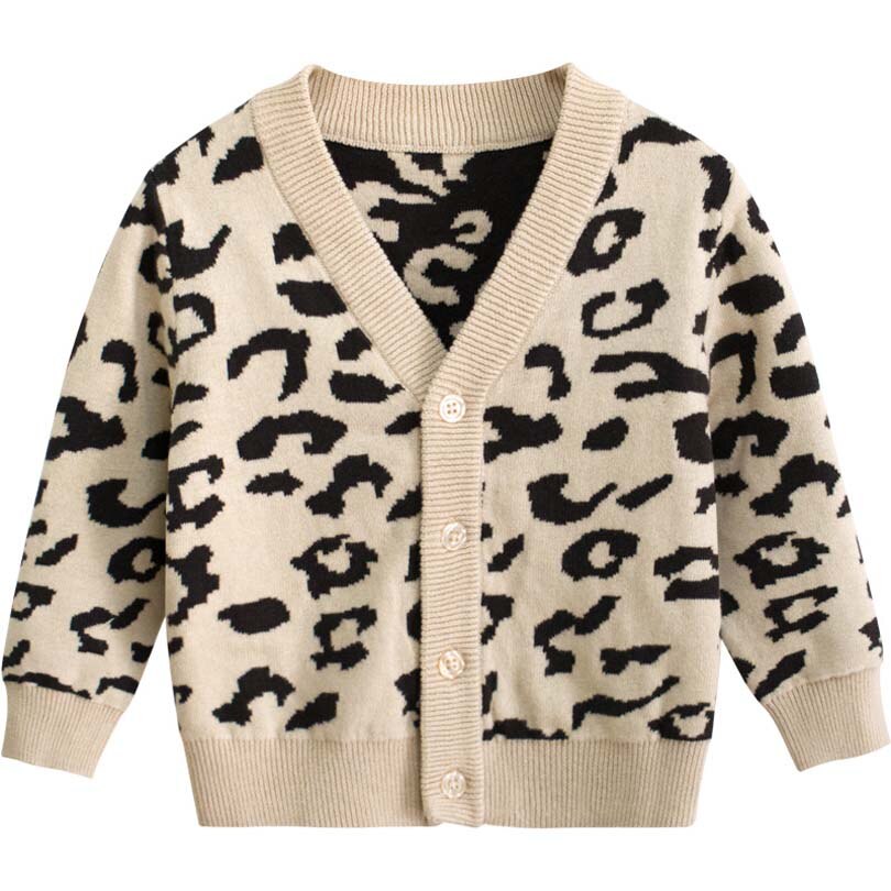 Efterår baby pige drenge sweater cardigan leopard print strikket børns single breasted trøjer til børnetøj: 7t