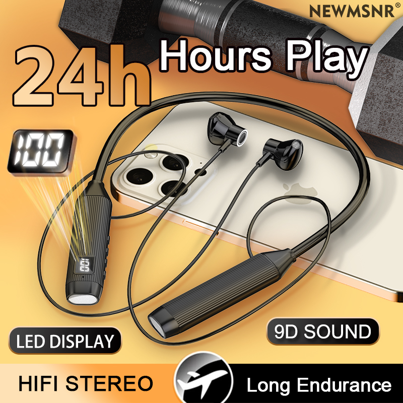 NEWMSNR Super Power dźwięk radia słuchawki bezprzewodowe słuchawki Bluetooth z pałąkiem na szyję magnetyczne słuchawki douszne LED sportowy zestaw słuchawkowy z mikrofonem HD