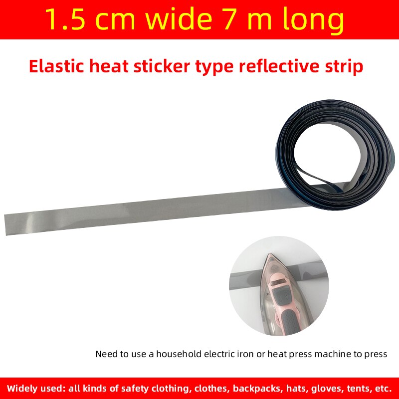 Elastisk varmeoverførsel vinyl film høj synlighed sikkert sølv reflekterende materiale diy tape stryge på stof tøj: 15 mmx 7 meter