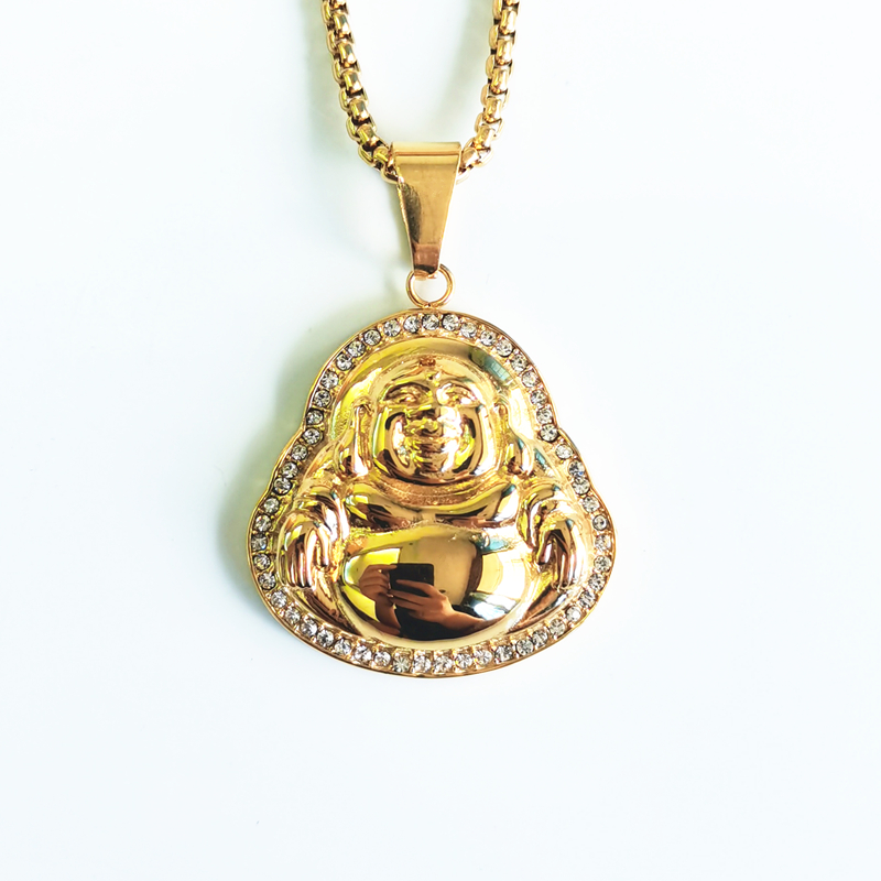 Hip Hop Mannen Ketting Met Strass Roestvrij Staal Gouden Kleur Plated Maitreya Hanger