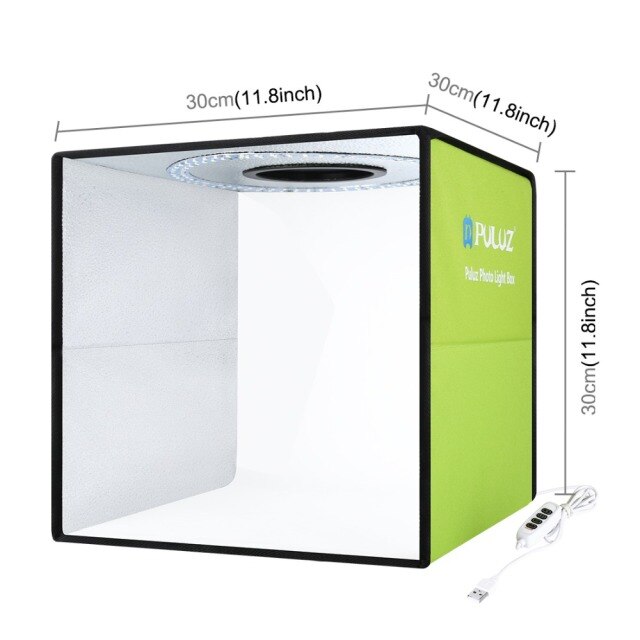 PULUZ 30cm 25cm Photobox Foto Studio Licht Kasten Mini Faltbare Fotografie LED Leuchtkasten Studio Schießen Zelt Bausatz mit 6 kulissen: 30cm Ring LED Grün