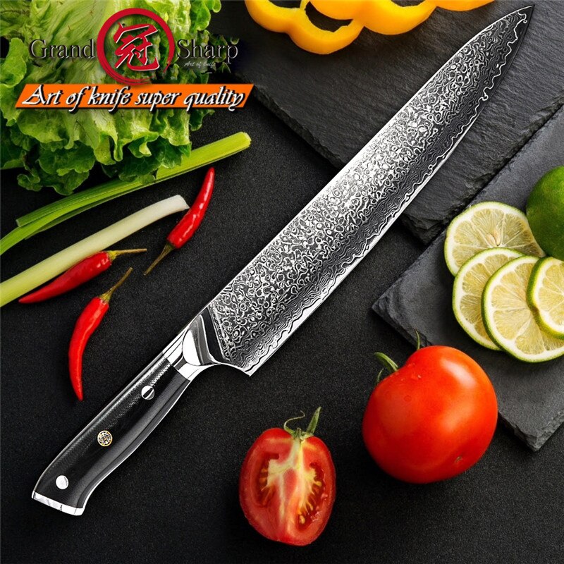 Grandsharp 9.5 Inch Damascus Chef Knife 67 Layers VG10 Steel Japanese Damascus Kitchen Knife Japanese Vegetables Slicing Tools