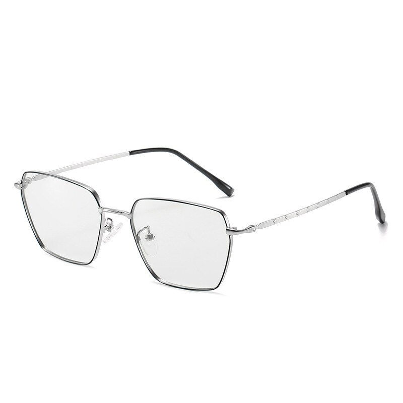 Photochromic Blue Light Filter Glasses Hipster Vintage Oversized Glasses Irregular Square Alloy Frame Computer Gaming Glasses: black silver