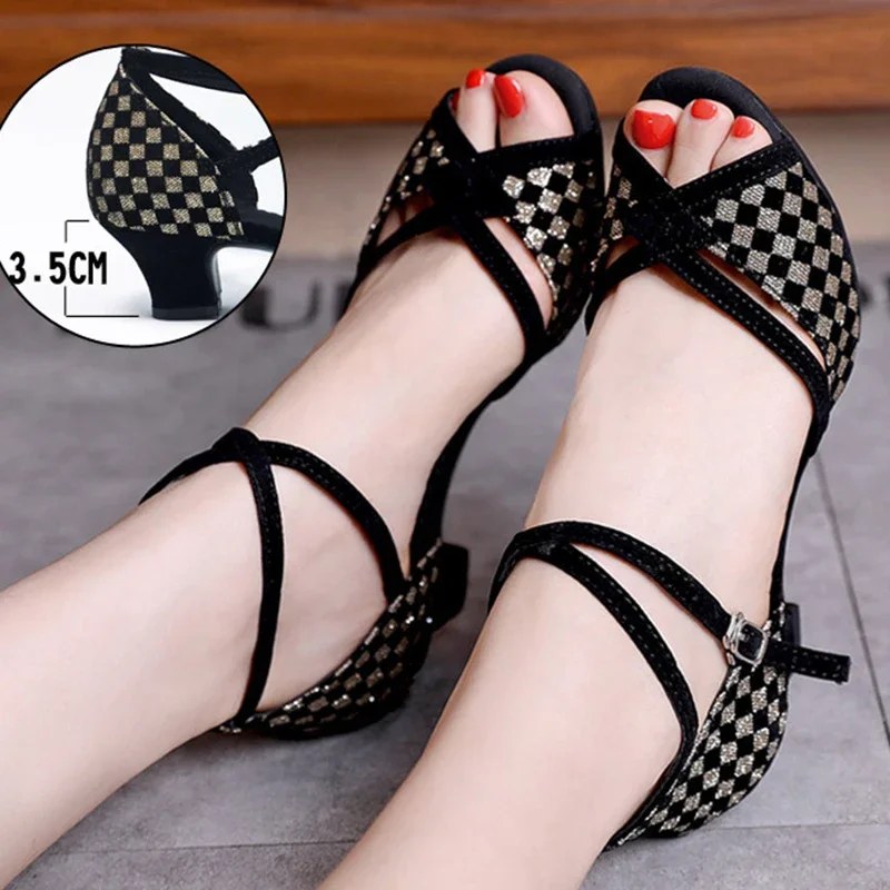 Sapatos de dança femininos de salto alto para dança de salsa de tango latino com sola macia