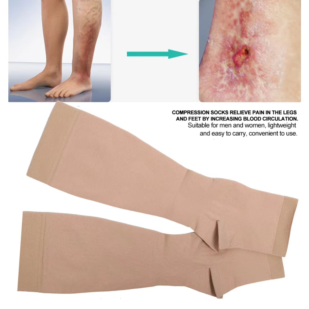1 par kompresjonsstrømper for åreknuter, 36-46 mmhg, 3- nivå, åpen tå, strømper for venetrykksavlastning, høyelastiske benformende sokker for kvinner
