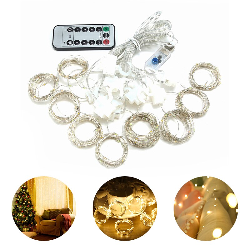 Led-feestverlichting, slingergordijn, lichtsnoer met afstandsbediening, huisdecoratie, slaapkamerraamverlichting, kerstdecoratie: A