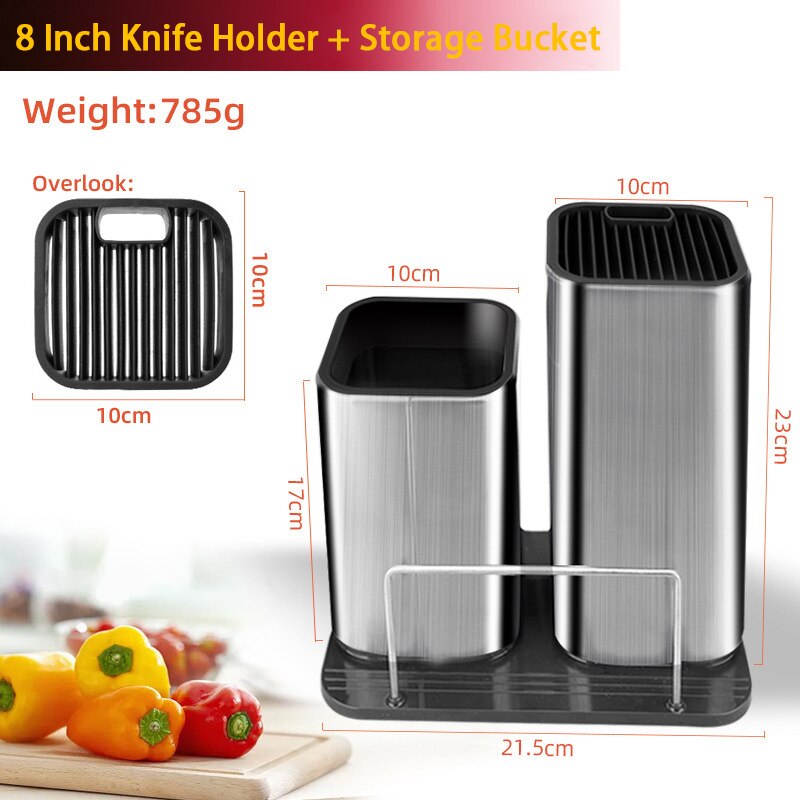 Stainless steel storage knife holder drainable knife rack size kitchen knife knife holder kitchen supplies storage bucket: Combination 2