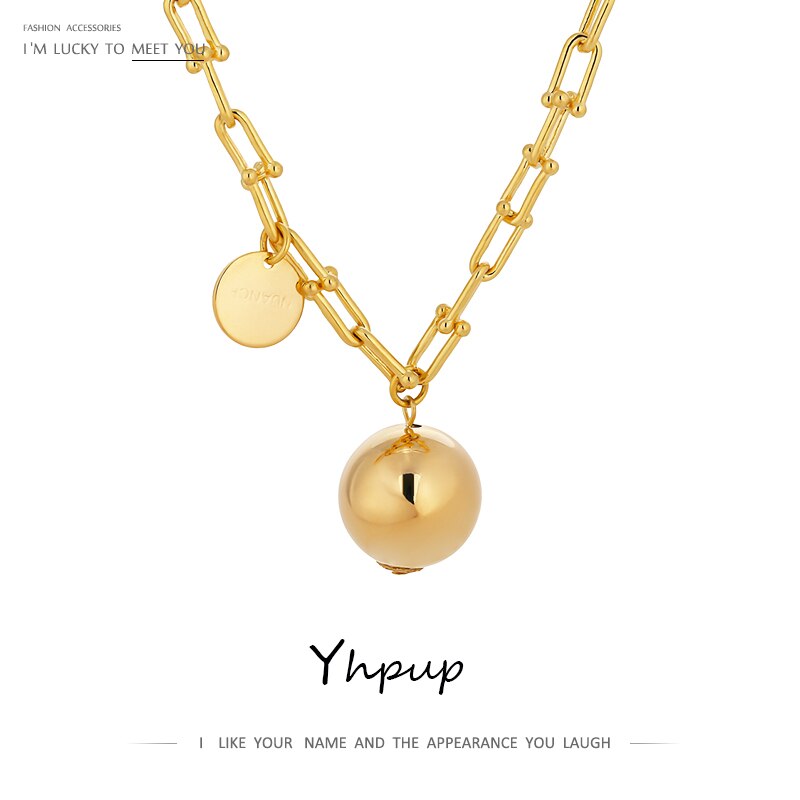 Yhpup statement vedhæng metalkugle rund choker halskæde charme tekstur kæde halskæde бижутерия для женщин