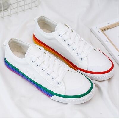 Regnbue sneakers herre sommer student sko vilde modeller en mandlig og en kvindelig hvide sko: Hvid / 7