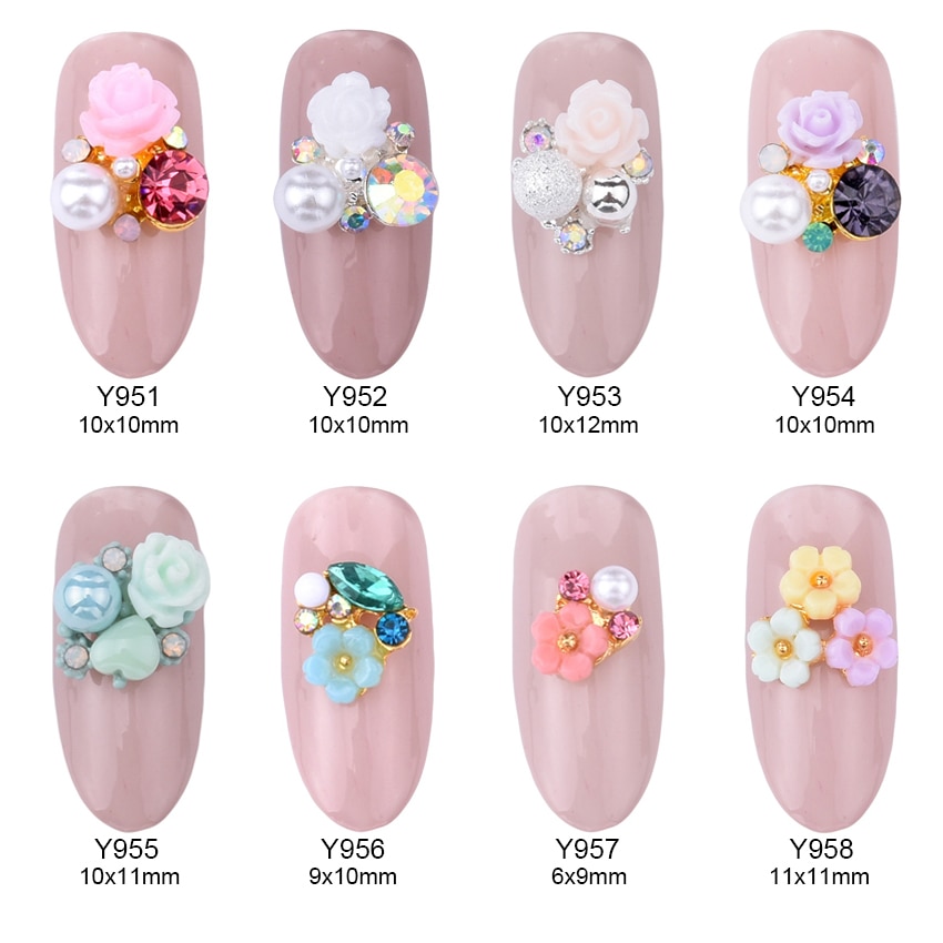 10pcs alloy 3d nail art rose bloemen sieraden nagels crystal rhinestones nailart nagels decoraties komen accessoires Y951 ~ 958