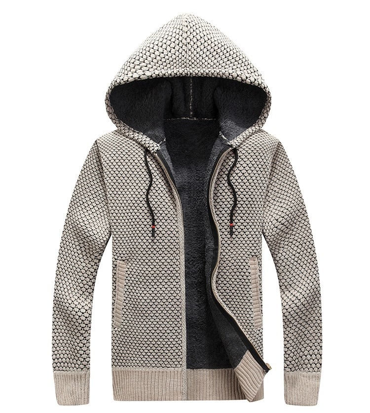 Herfst heren capuchon trui jas winter dikke truien jas heren effen kleur slim fit wollen bont trui bovenkleding 3xl