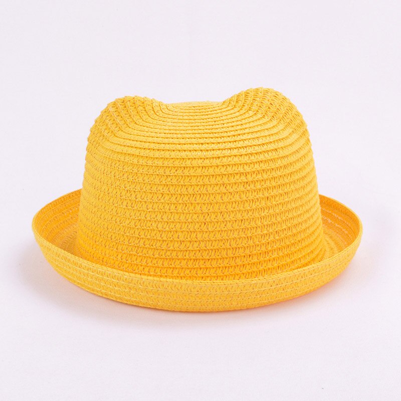 Chapeau de paille mignon avec des oreilles d'été en plein air enfants disquette Panama chapeau enfants filles garçons nuances plage chapeau de soleil: yellow