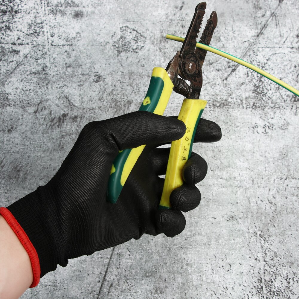 Luvas pretas antiestáticas para trabalho, luvas de segurança antiderrapantes revestidas de poliuretano e nylon pu com 1 par