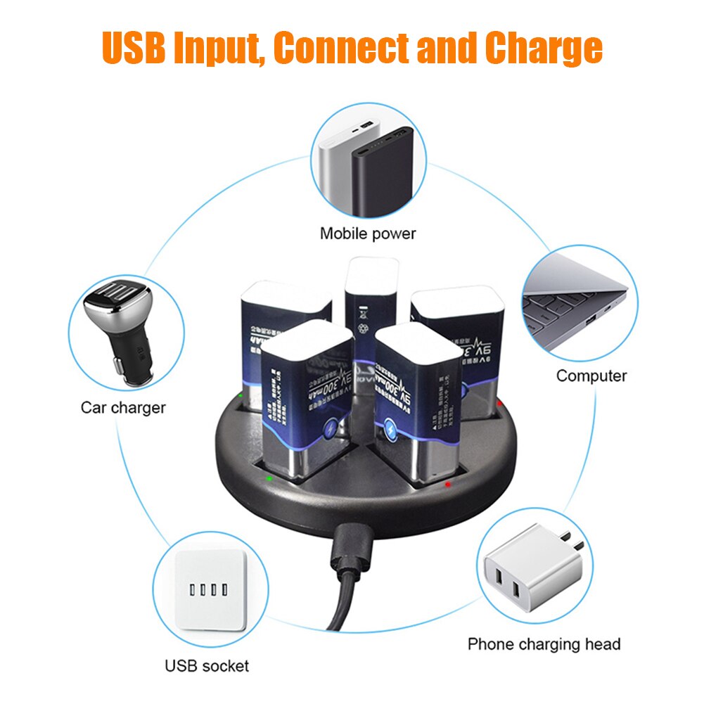 Mini Dual Toy Battery Charger for 6F22 9V Lithium Ni-MH Ni-CD Battery USB Plug Portable Charger for Rechargeable Batteries