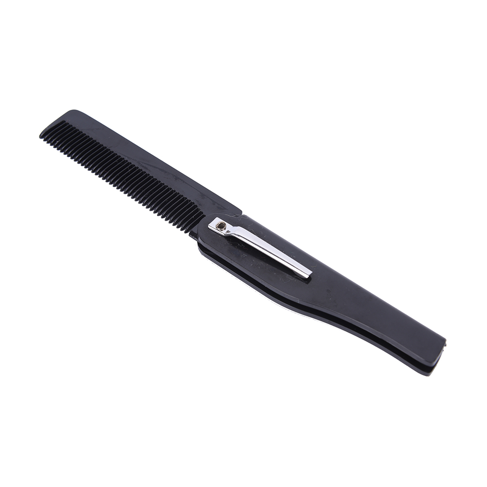 Foldbar hårkam lommeclip hår overskæg skæg kam hår styling værktøj frisør hår kam til mænd kvinder kamme: Sort sv som vist