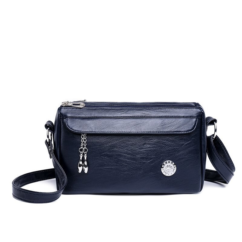 Famous Brand Casual Solid Color PU Leather Crossbody Bags for Women Ladies Shoulder Bag: Blue