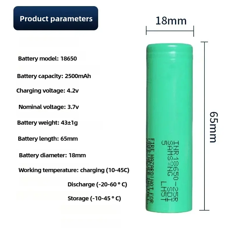 Nueva batería de litio 18650, batería de litio de 2500mAh, herramienta eléctrica, ninguna batería recargable para ventilador pequeño de máquina humana