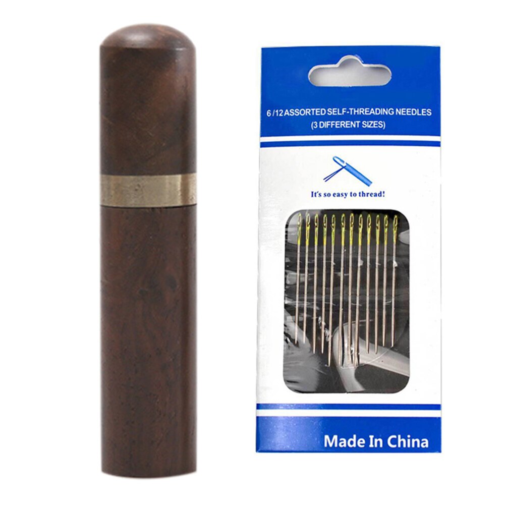 Self-Threading Needles Set Side Opening Hand Sewing Home Household Tools WXV: gold darkbrown box n