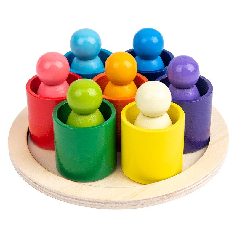 Montessori Wooden Rainbow Block Colorful Wooden Toys Matching Rainbow Stacker Learning Educational Counting Toy: NO 6