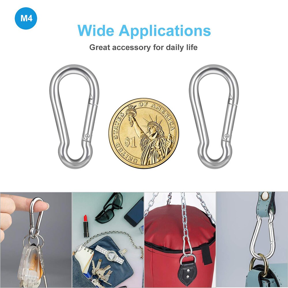 10PCS Stainless Steel Carabiners Clips 1.57 Inch Small Caribeaner Spring Snap Hooks Heavy Duty Keychain Clip Qick Link for Keys