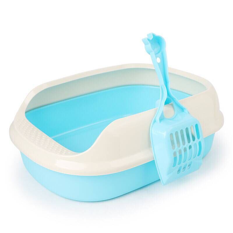 Semi-closed Plastic Cat Toilet Crack-proof Shatter-Resistant Training Pets Cat Litter Box SASW666: Blue