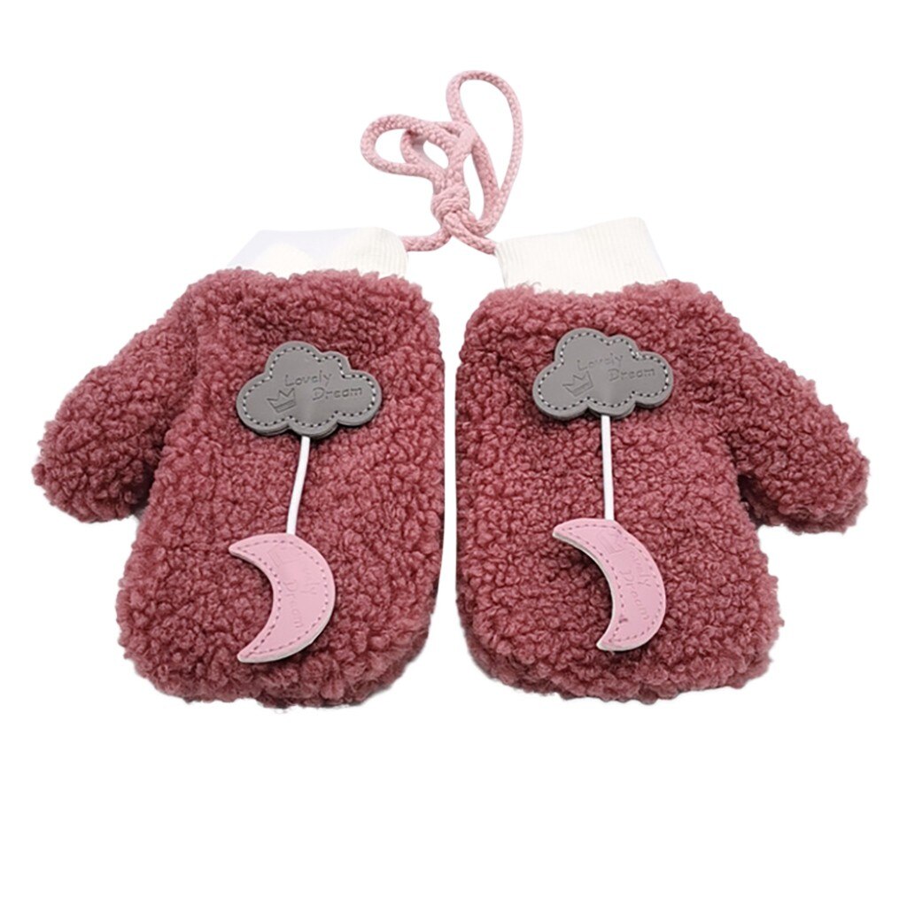 Kinder Handschuhe Winter Kinder Mädchen Winter Nette Cartoon Print Villus Warm Halten Winter Kinder Handschuhe Handschuhe Rekawiczki Dzieciece: Rot