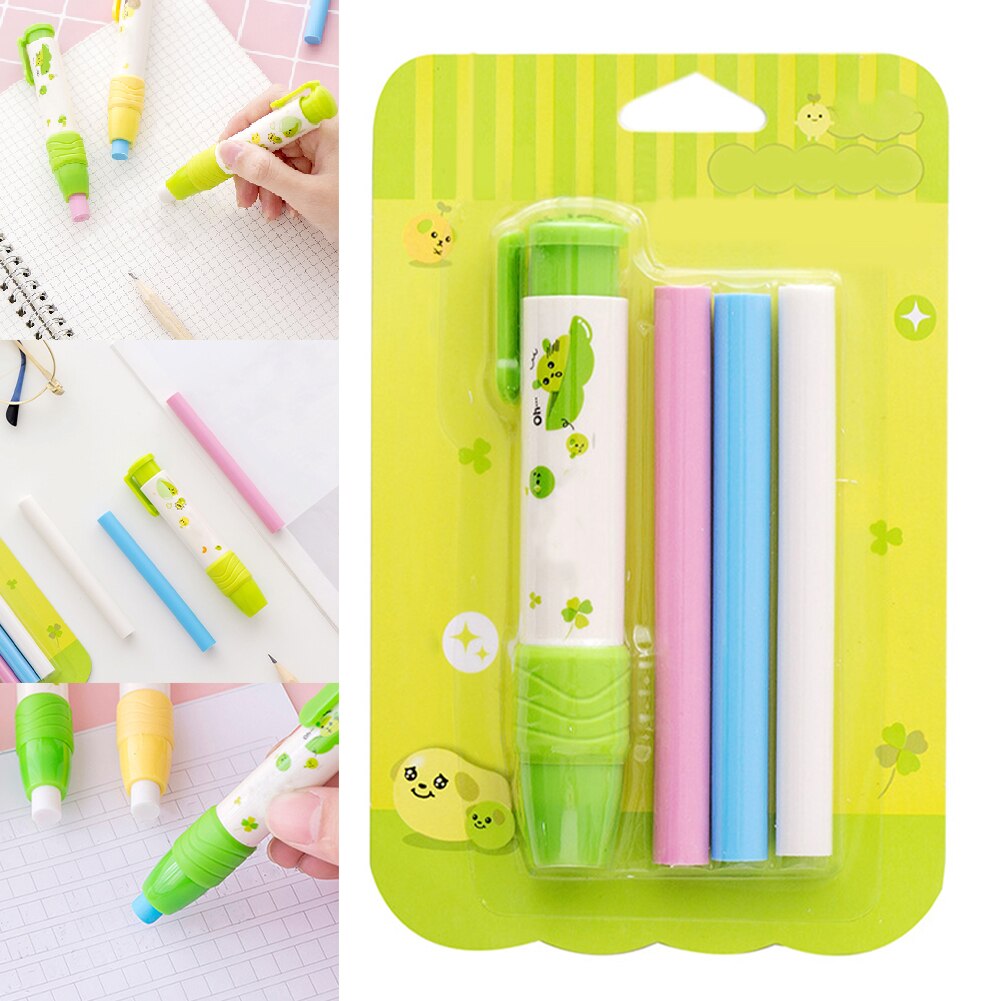 Gommes à crayon 3 pièces, dessin animé mignon, pour enfants, écriture, école, bureau avec étui à stylo, Type presse, papeterie de dessin