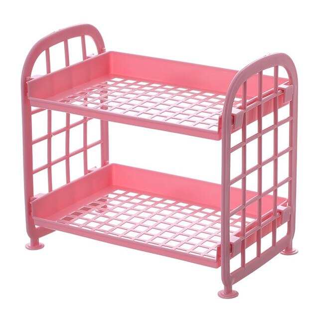 Two-layer Hollow Plastic Shelf Tabletop Kitchen Organizer Bathroom Double-layer Cosmetic Storage Shelf: 7