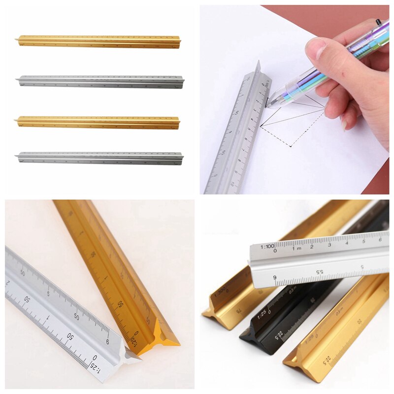 Architect Scale Ruler 30cm Aluminium Alloy -GradeTriangular Drafting Ruler for Architect Civil Drawing Accessories