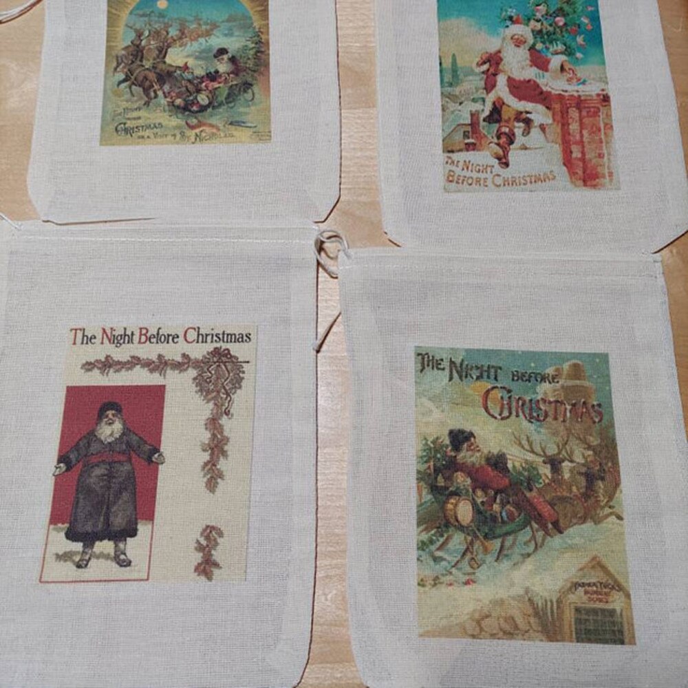 4 sacs de stockage de de noël d'ornement de Brite brillant. Coffret de 4 bourrages en coton à cordon 4x6 5x7 6x8 7x9