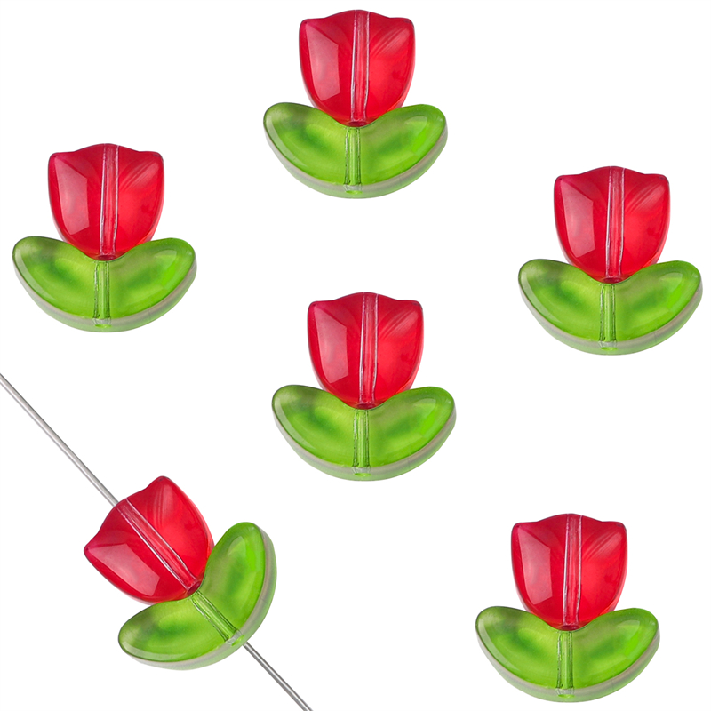 10/20 conjuntos artesanais de vidro colorido tulipa flor contas charme para brinco pulseira colar diy jóias artesanato fazendo acessórios: Rosa