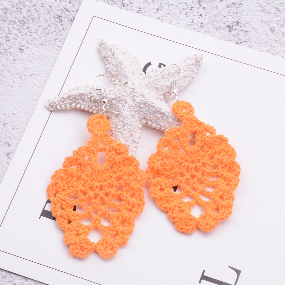 Handgjorda smycken virkade örhängen bohemiska handvirkade brudhängande örhängen valentine -kvinnor virkade örhängen: Orange