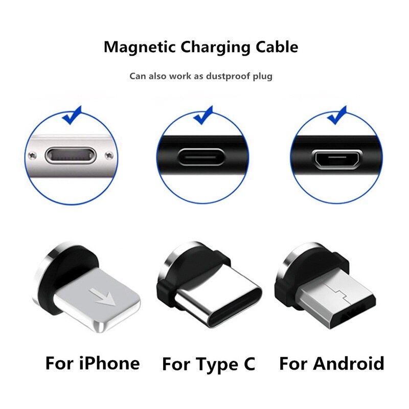 Runde magnetiske kabelstik type c mikro usb  c 8 ben stik hurtig opladningsadapter telefon mikro usb type-c magnet oplader stik