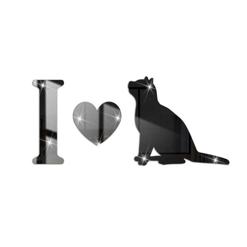 Black and White Cat Dog Wall Stickers Mirror 3D Acrylic DIY Self-adhesive Waterproof Home Decor Cattery Doghouse Decoration: I love cat black