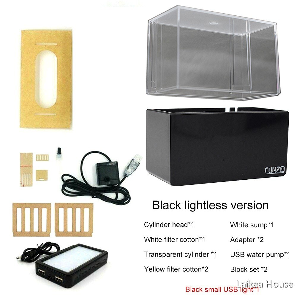 Fish Tank Desktop Marine Aquaponic Tank Aquarium Fishes Bowl With Water Fliter LED Light USB Air Pump Household Decorations: BlackTank White LED