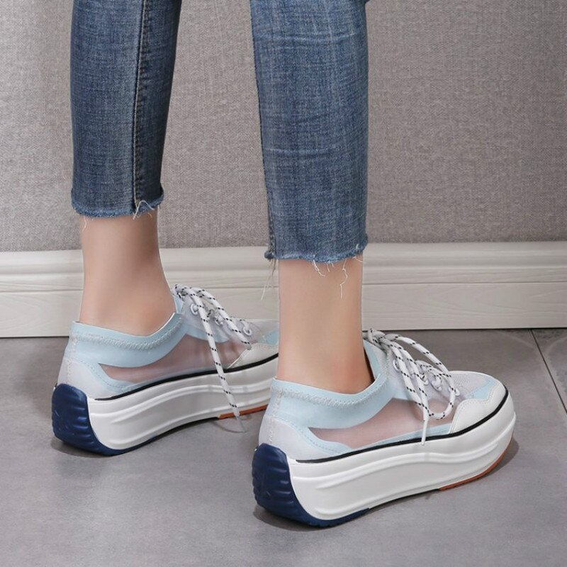 Sneakers Vrouwen Wit Sneakers Neon Geel Chunky Schoenen Zomer Snoep Kleuren Platform Hoge Super Mesh Wedge Schoenen